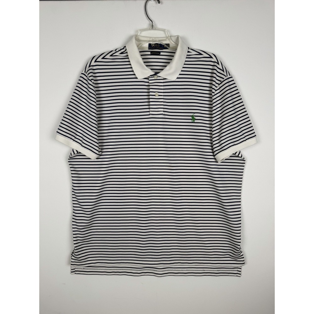 Ralph Lauren Men's Polo Performance, Short Sleeve White/ Navy Stripes SizeXL